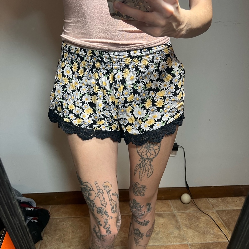 Forever 21 Black and White Floral High Waist Shorts